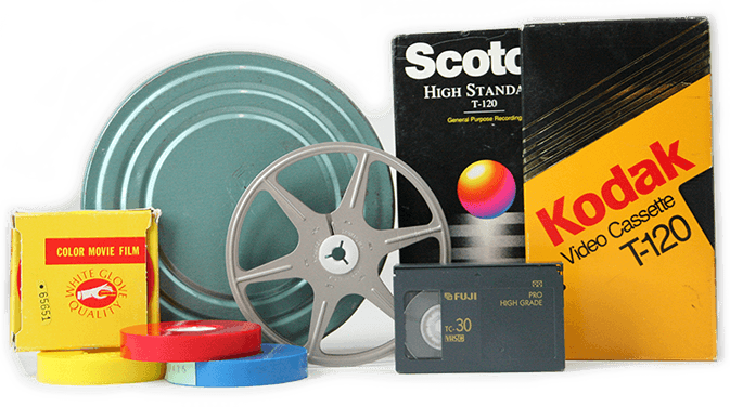 Movie reels and tapes packaging example